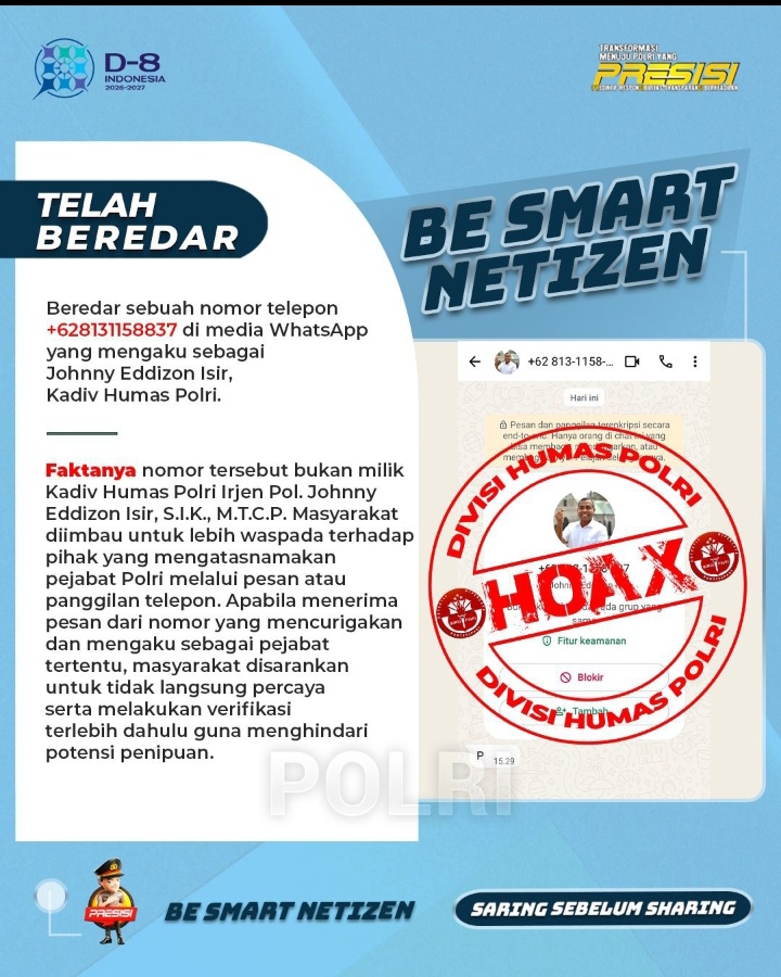 Nomor Mengatasnamakan Pejabat Polri Beredar, Humas Polri Imbau Masyarakat Waspada
