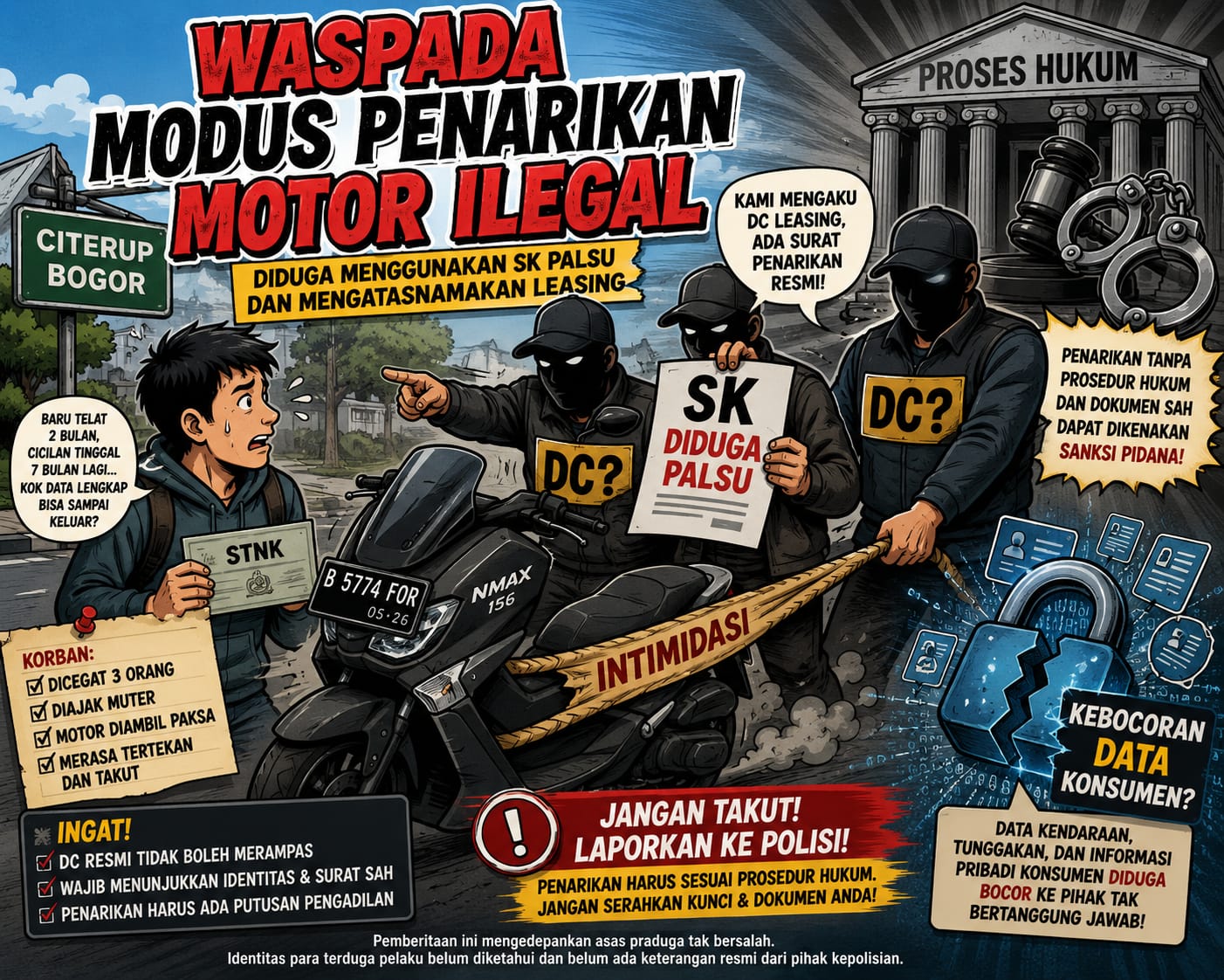 Diduga Bermodus Debt Collector, Tiga Pria Rampas NMAX Warga Bogor Gunakan SK Palsu