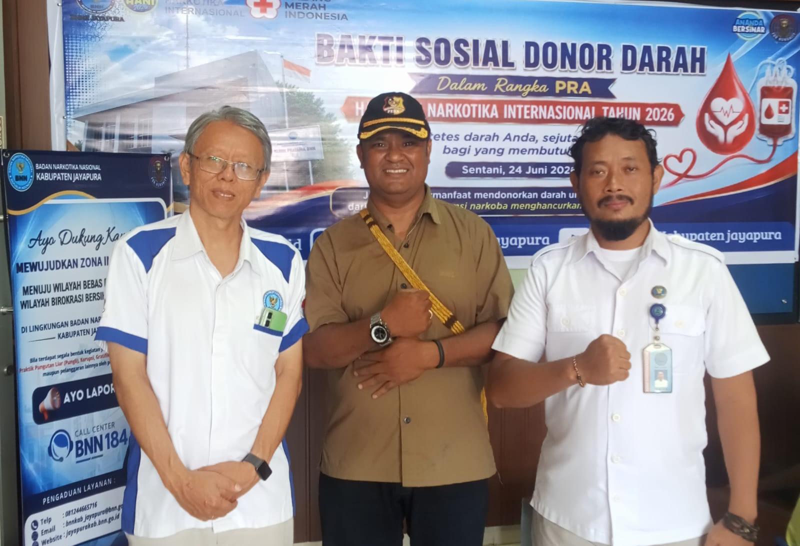 ari Narkotika Internasional 26 Juni, BNNK Jayapura Gaugkan “Setetes Darah Sejuta Harapan.” Dapat dukungan penuh DPD PABPDSI Kab. Jayapura